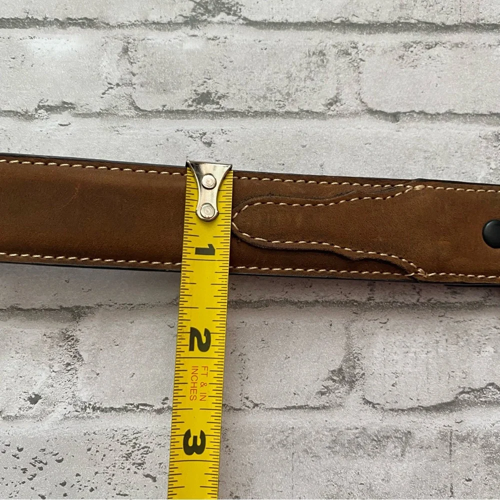 Kids Nocona Genuine Brown Leather Belt With Bull Rider Silver Buckle